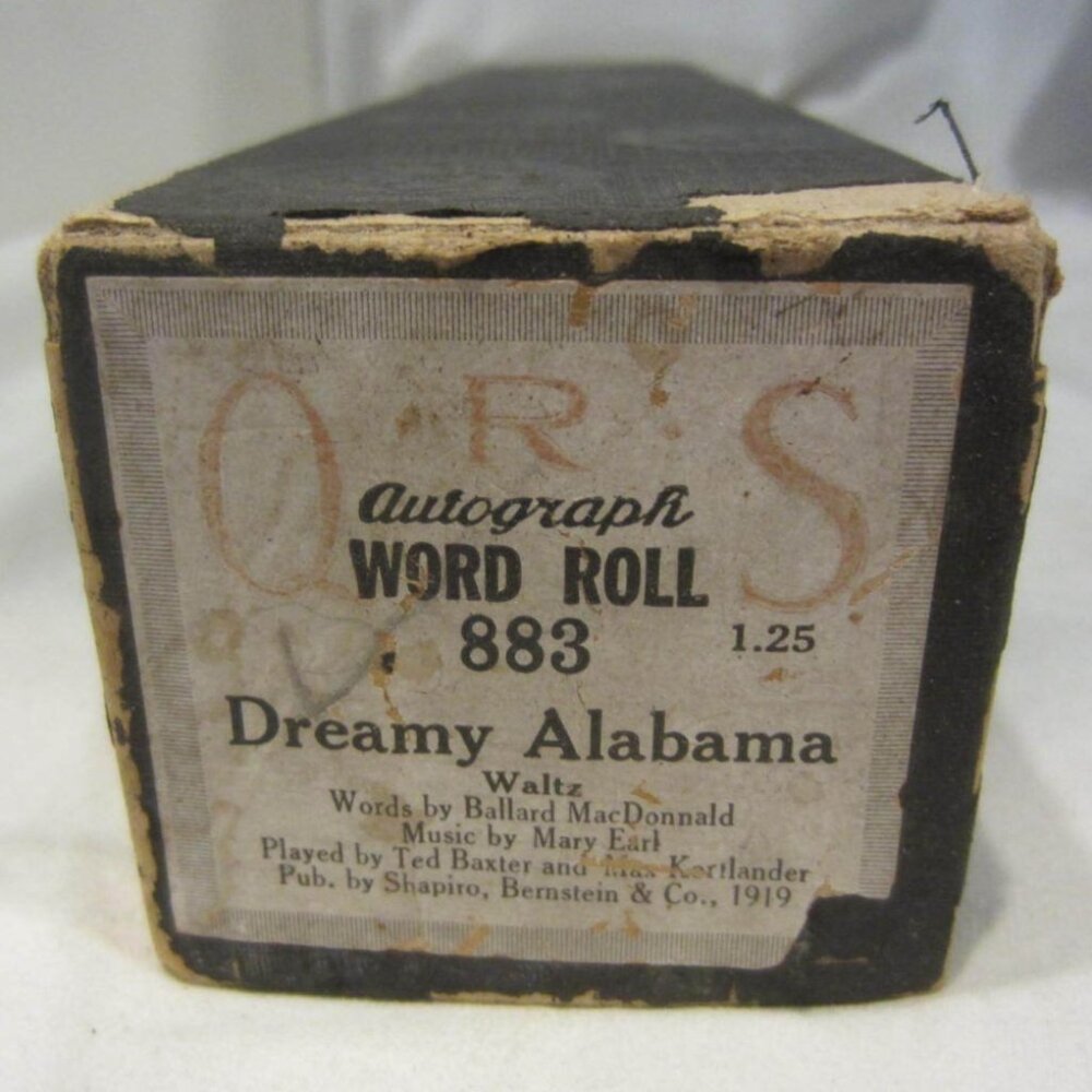 PLAYER PIANO music scroll QRS Word Roll 883 Dreamy Alabama Waltz Vintage